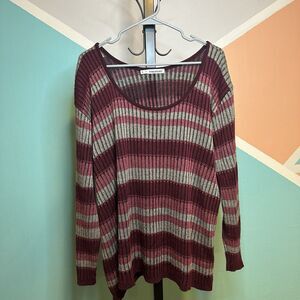 Maurcies Womens Plus Sized‎ 4 Long Sleeve Ripped Striped Top